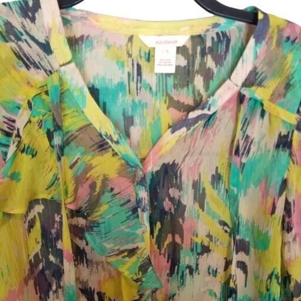 Sundance Womens Silk Watercolor Tunic Sz S Boho Artsy Cottagecore Ruffle Hippie - Picture 2 of 7